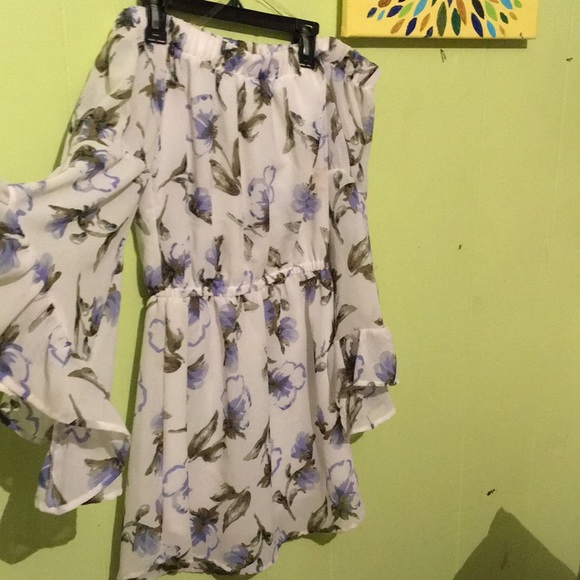 white off the shoulder floral dress - Picture 1 of 5